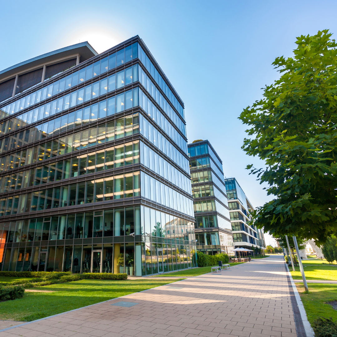 Exterior Solar Series, large, glass buildings from the outside