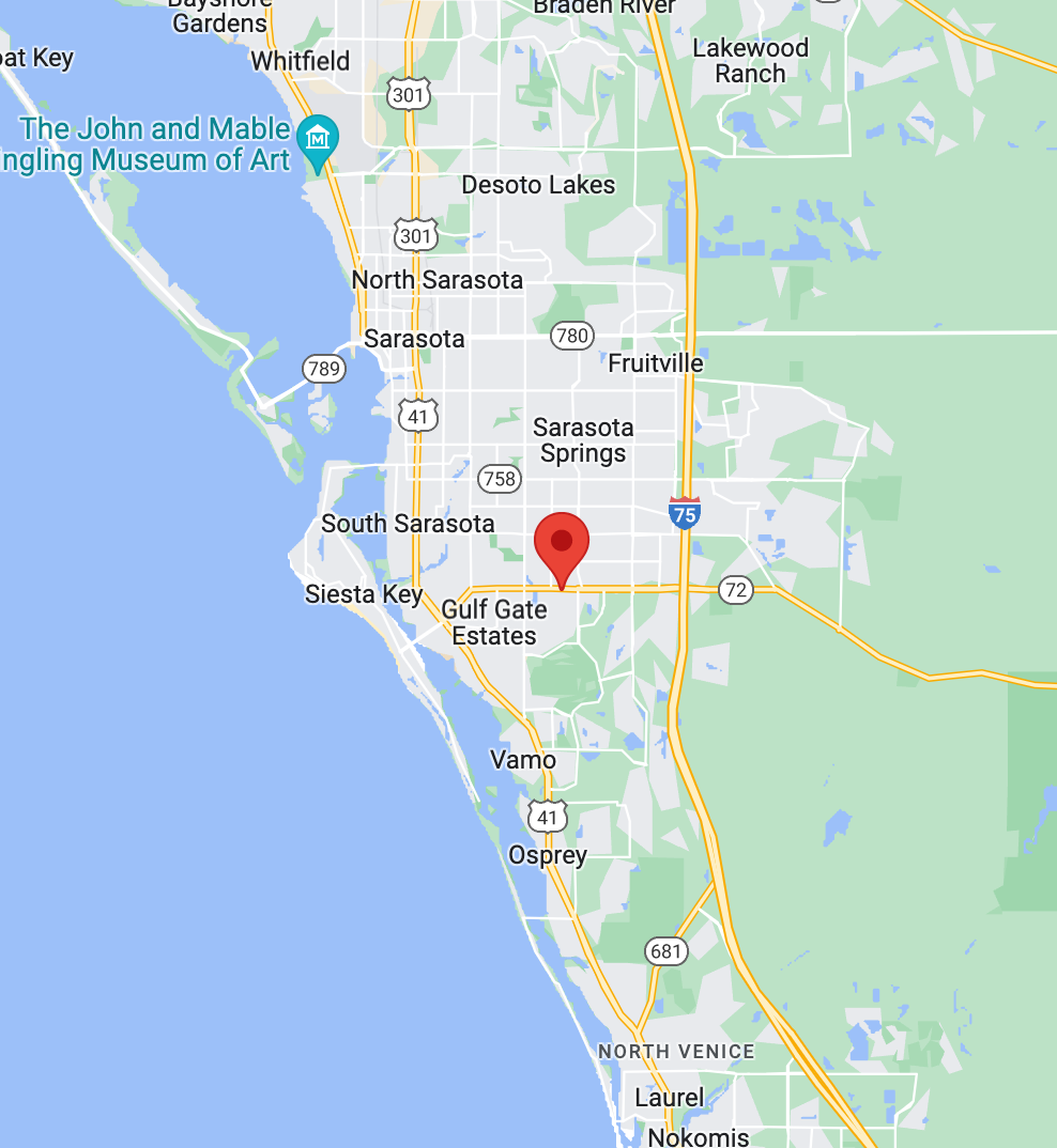 pinpoint of accent distributing location on Sarasota google map