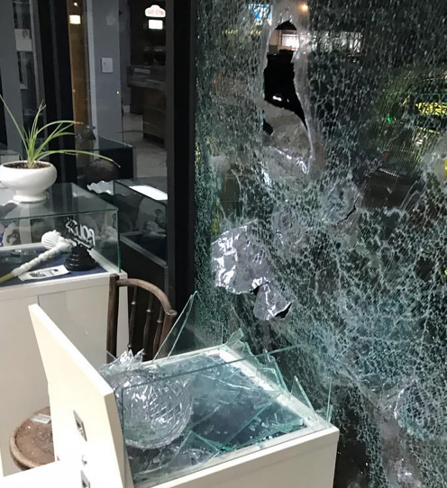 Shattered window, associated watch jewelry window break in