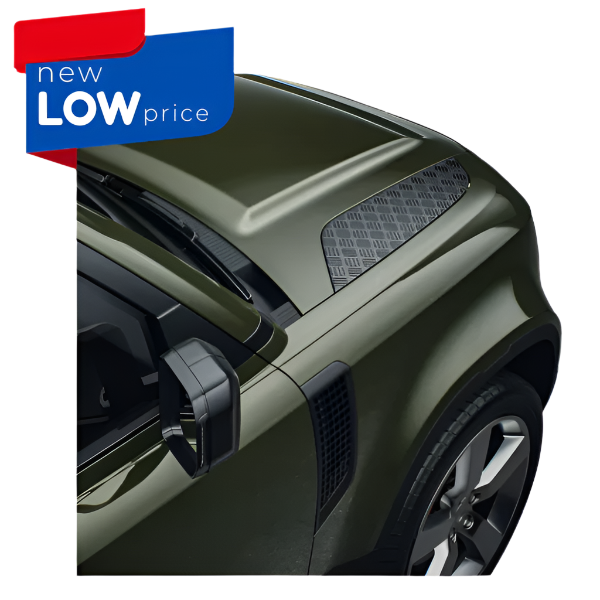 Close-up of a car's roof with a 'new LOW price' label.