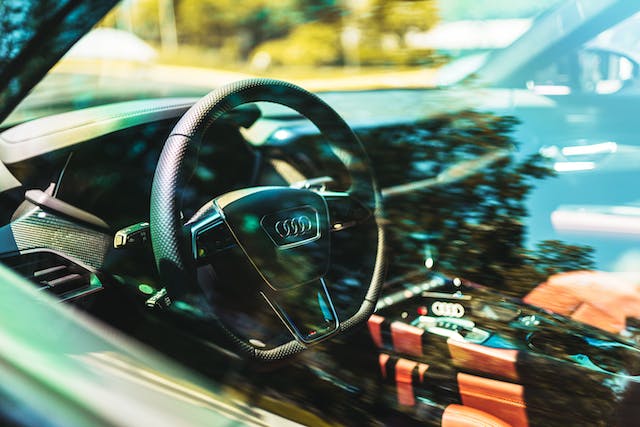 view looking into front car window