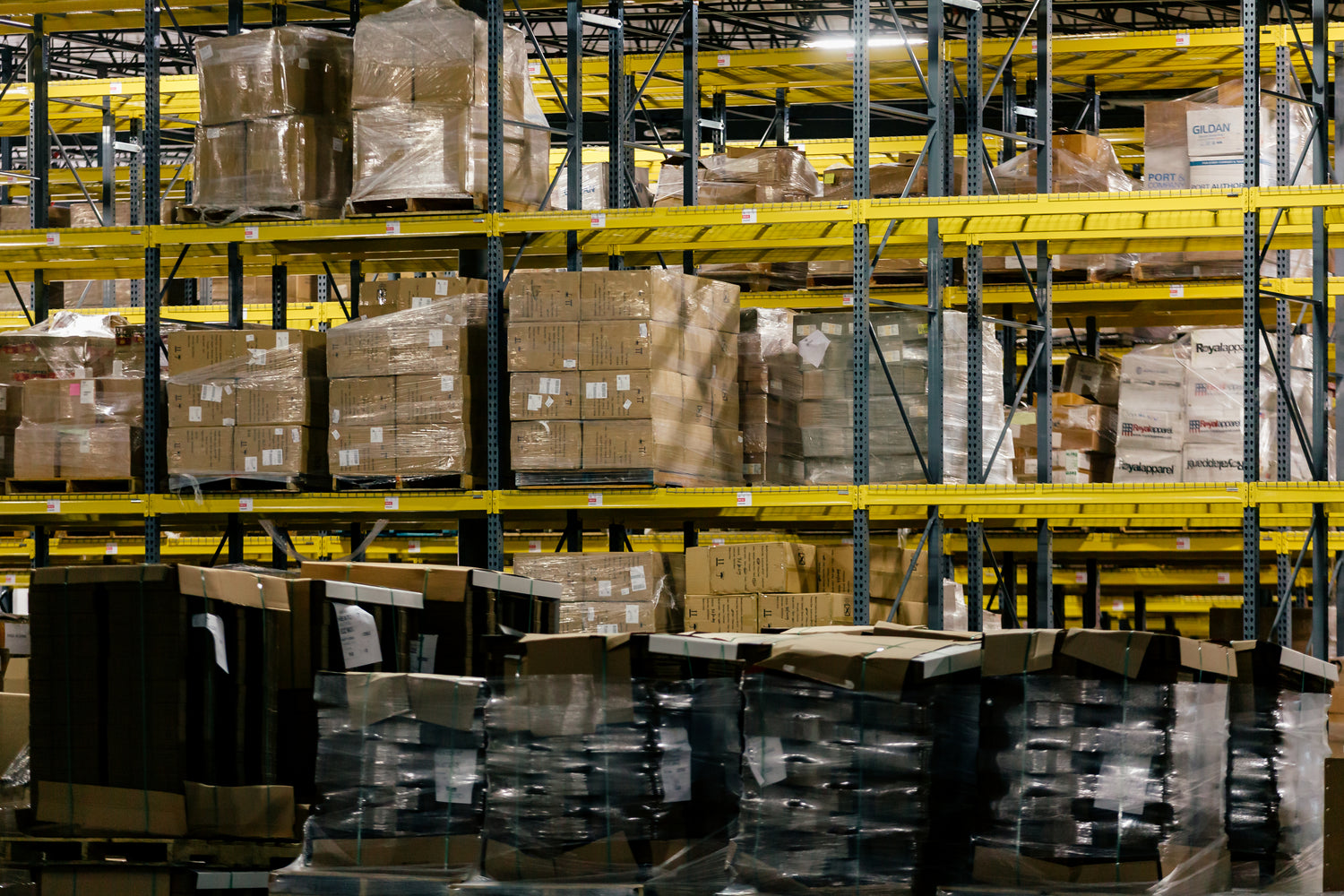 Warehouse shelves stocked