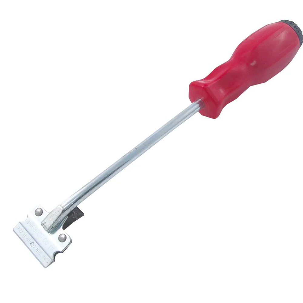 Clip scraper, metal blade, red handle