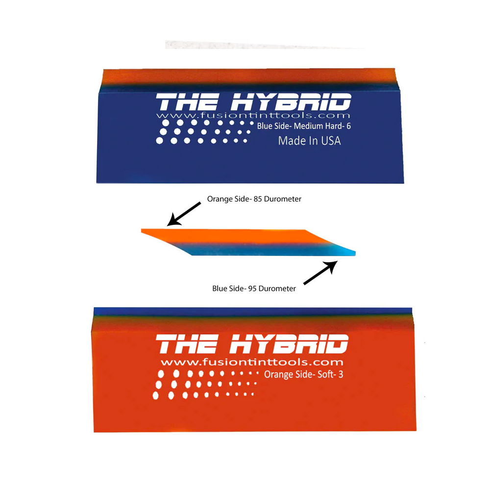 hybrid squeegee, orange side 85 durometer, blue side 95 durometer