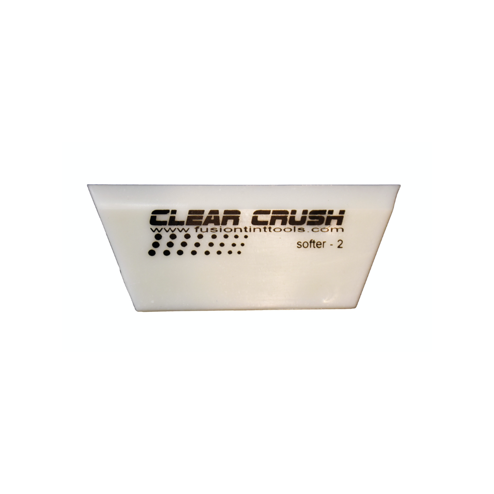 Cropped clear crush squeegee, softer 2, white with black writing on top. 