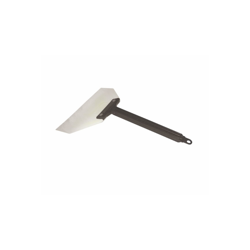 Whale tail squeegee, with black handle and clear blade.