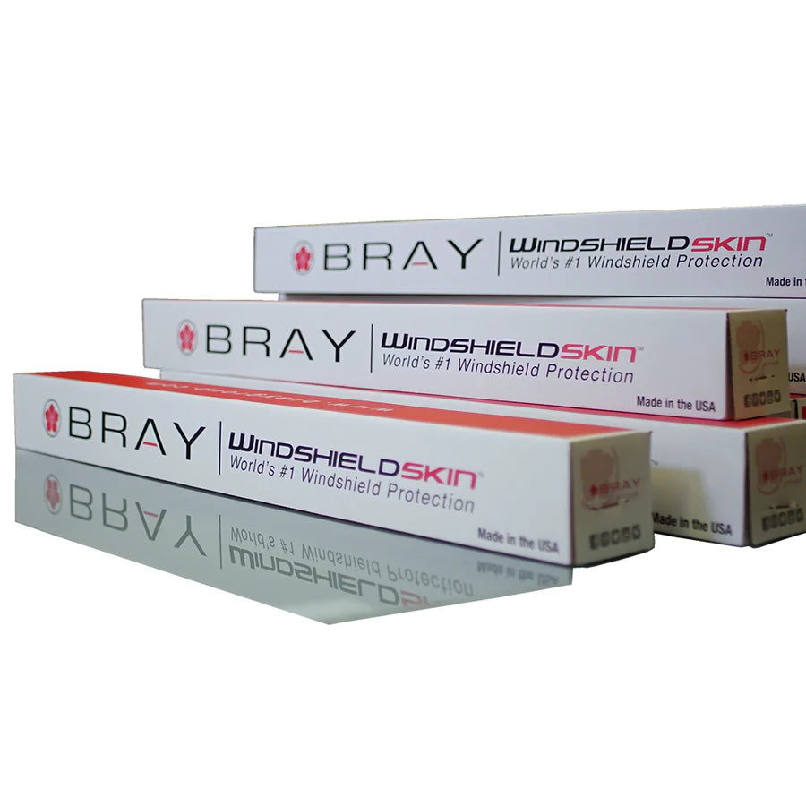 Stack of BRAY WindshieldSkin boxes on a white background