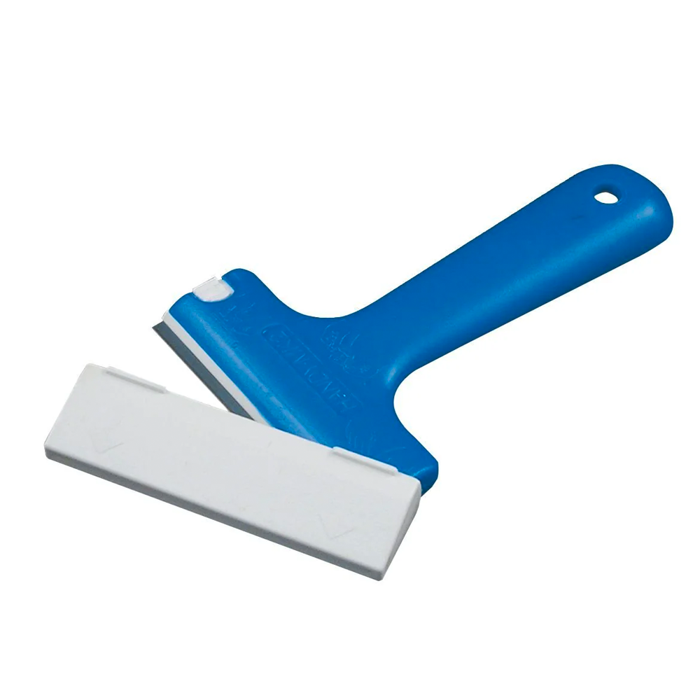 triumph scraper blade, white cover for blade, blue scrapper, metal blade